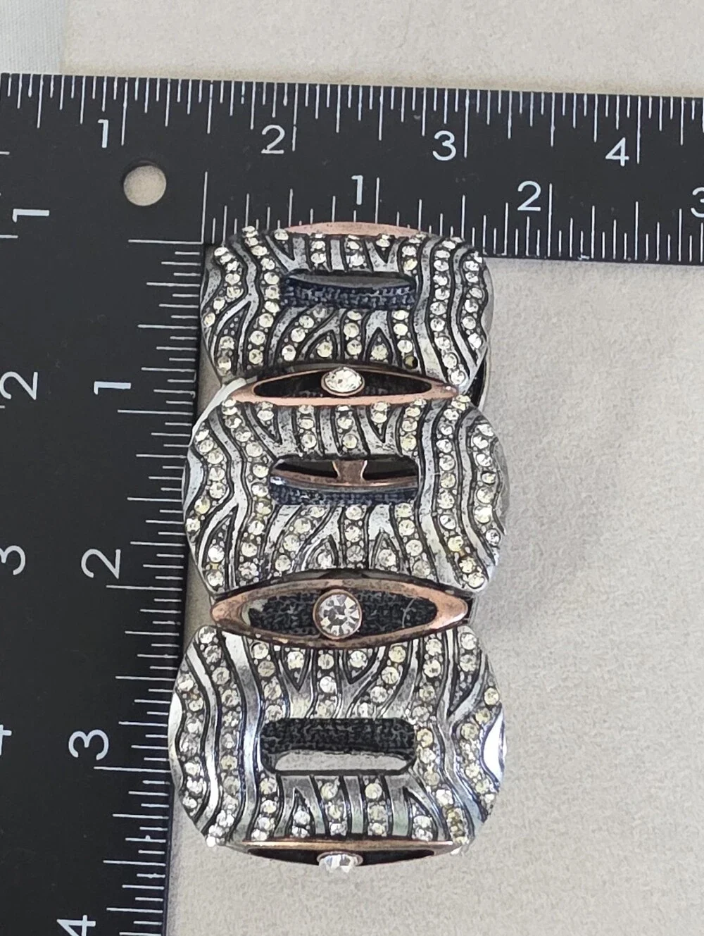 Bold Vintage-Style Rhinestone & Filigree Cutout Statement Stretch Cuff Bracelet